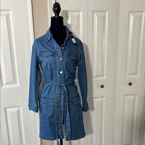 Fashion Nova- Blue Denim Belted Shirt Dress
